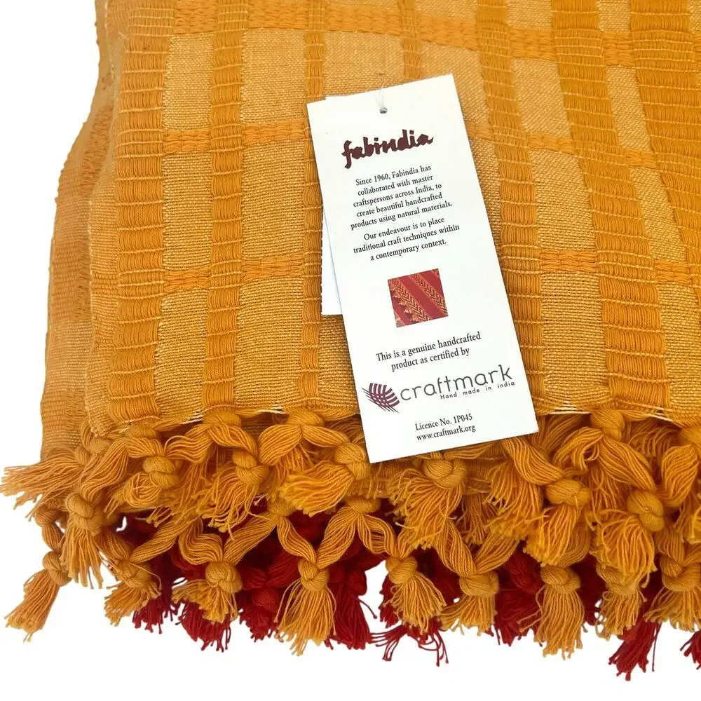 Fabindia mustard red handcrafted coverlet